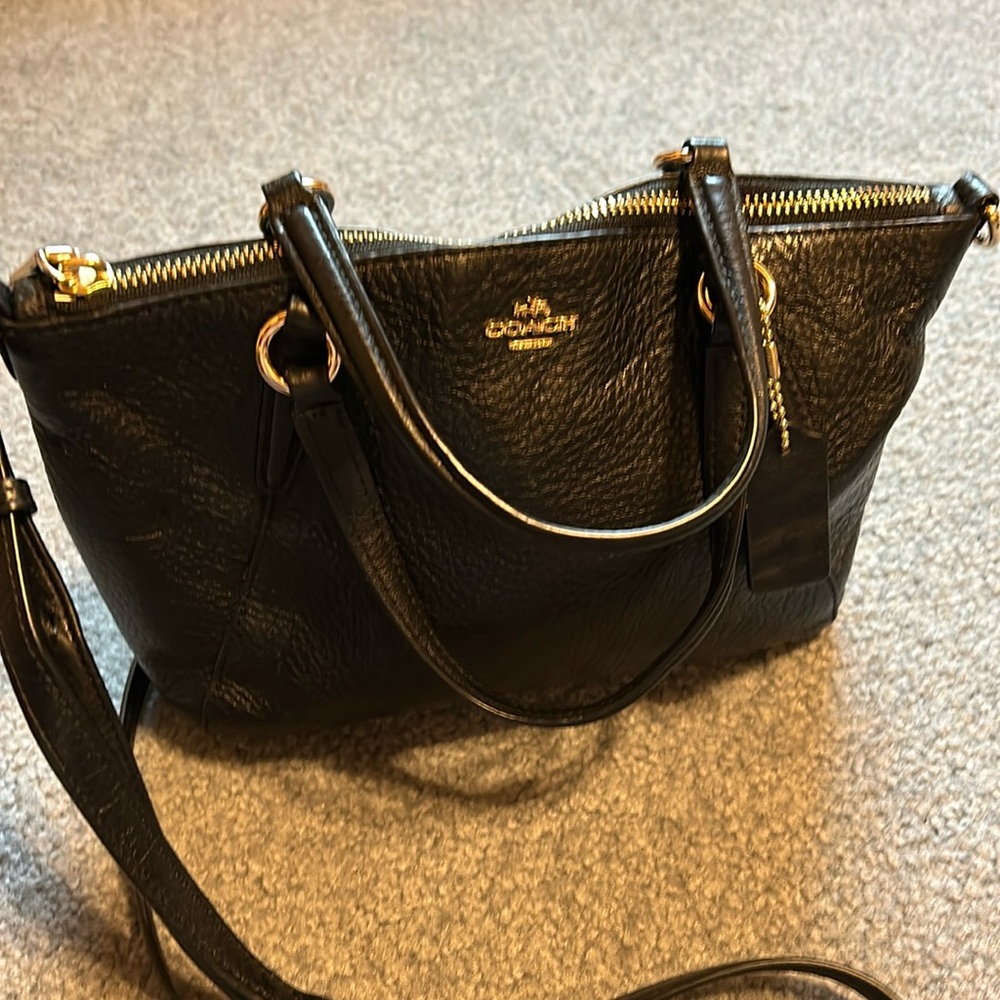 Coach Black Leather Crossbody Bag with Gold Accents